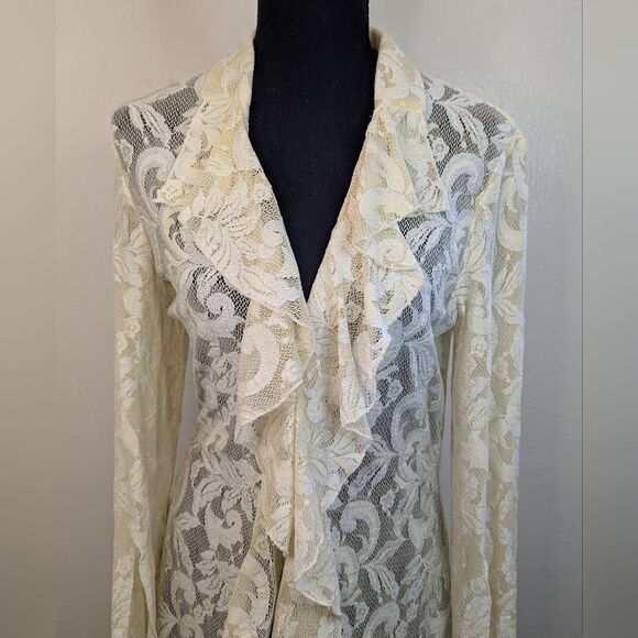 VTG 80s Casadei Lace Ruffle Witchy Hyper Feminine Coastal Cowgirl MD Duster - Picture 3 of 11